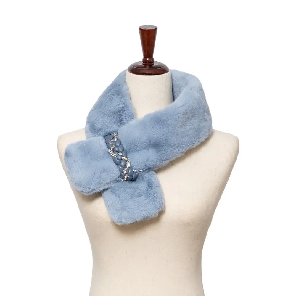 Women's Blue Faux Fur Pull Through Scarf One Size NEW